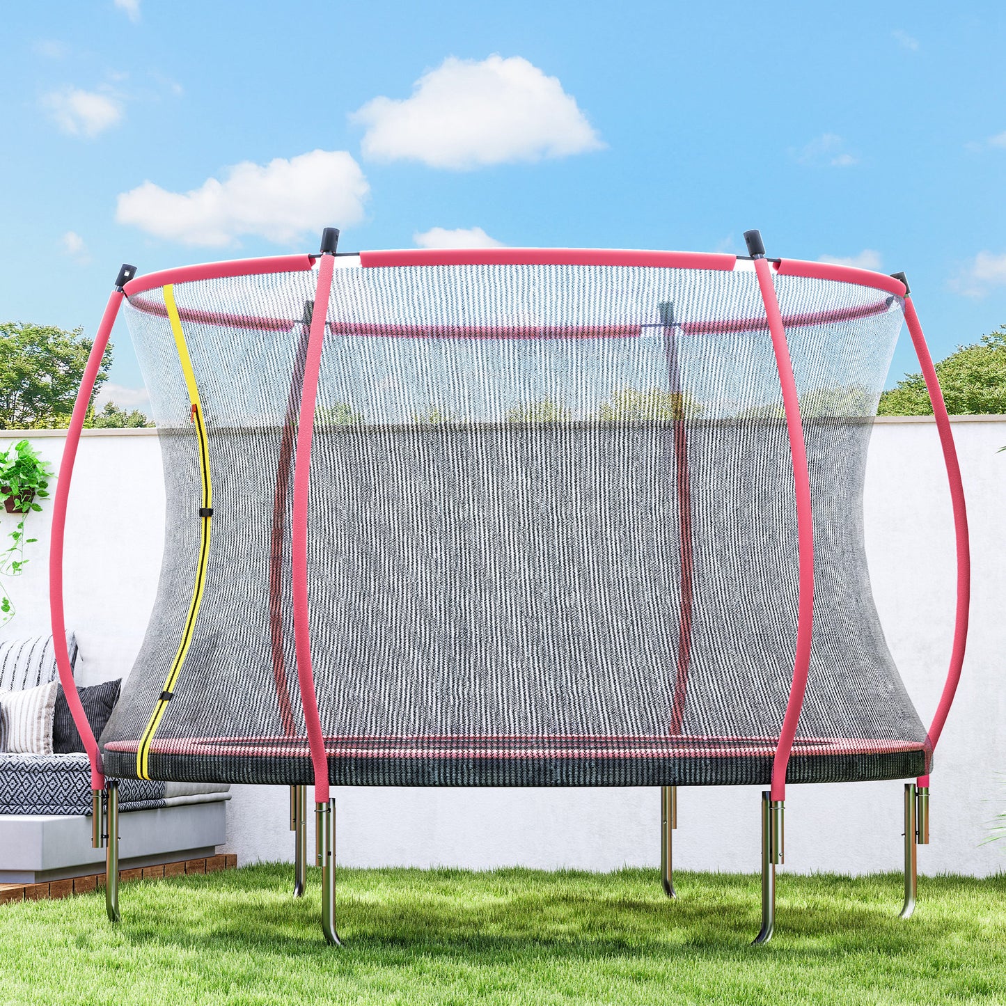 10ft Outdoor Trampoline with Enclosure Net, Spring Cover, Pink