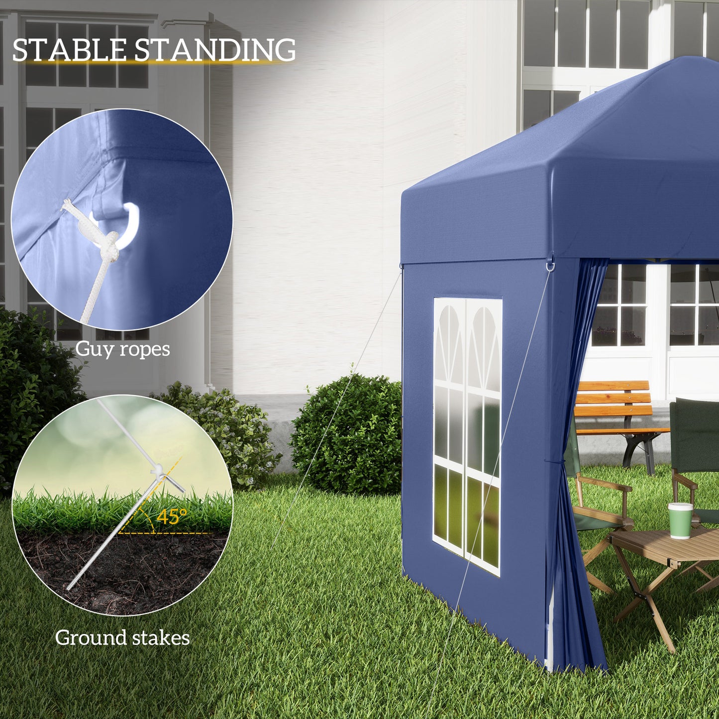 2 x 2 m Garden Pop Up Gazebo, Wedding Party Tent Marquee, Water Resistant Awning Canopy with Sidewalls, Windows, Carry Bag