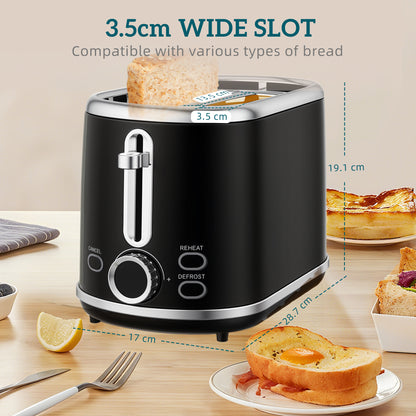 Polished Retro 40-100°C Kettle and Toaster Set - Black