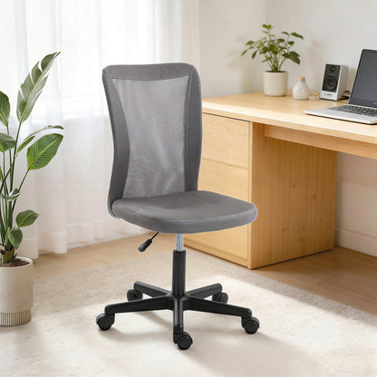Computer Desk Chair, Mesh Office Chair with Adjustable Height and Swivel Wheels, Armless Study Chair, Grey