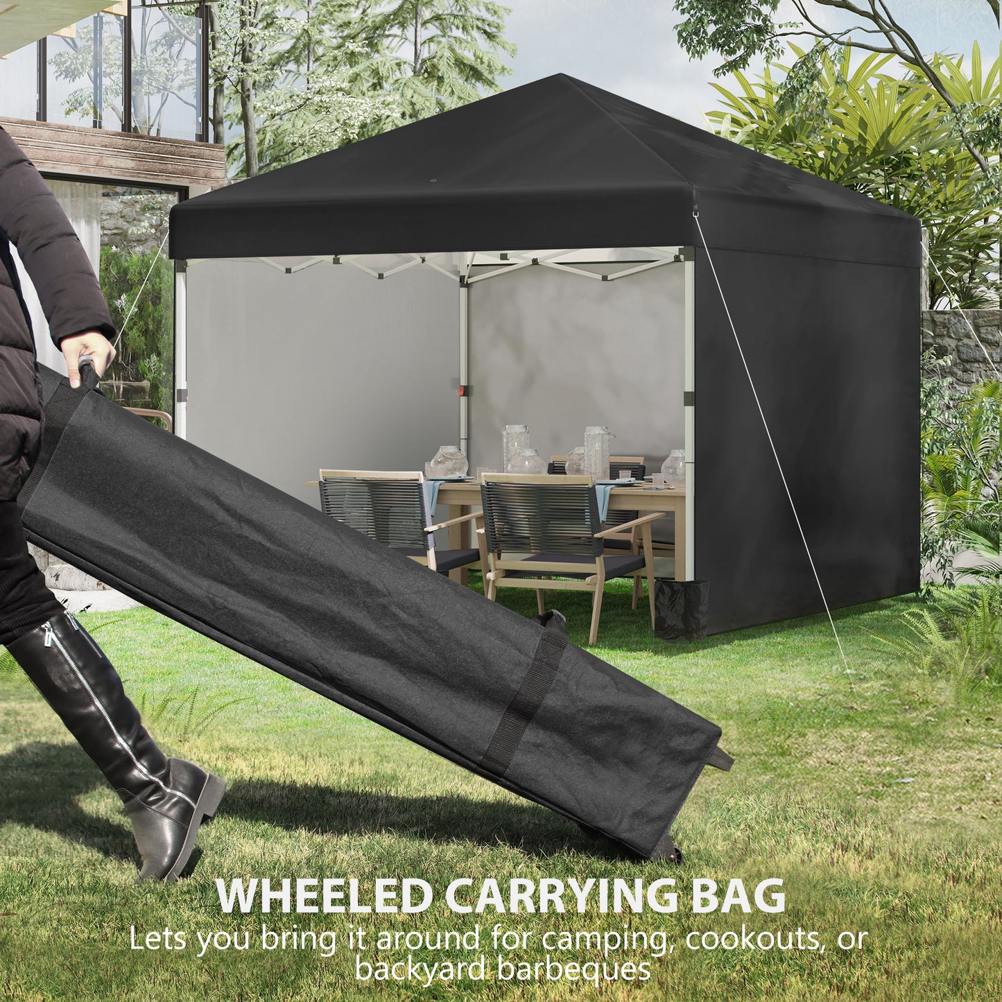 3 x 3 (M) Pop Up Gazebo Event Shelter, Height Adjustable Party Tent with 3 Sidewalls, Weight Bags and Wheeled Bag