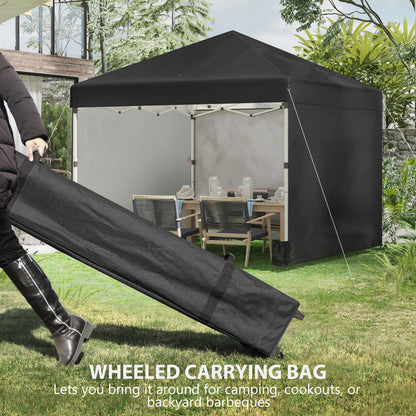 3 x 3 (M) Pop Up Gazebo Event Shelter, Height Adjustable Party Tent with 3 Sidewalls, Weight Bags and Wheeled Bag