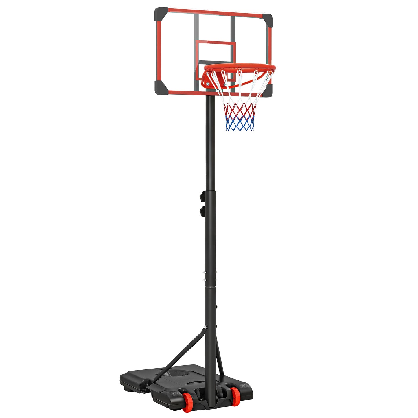 Height Adjustable Basketball Hoop and Stand with Firm Backboard and Weighted Base, Portable on Wheels, Red