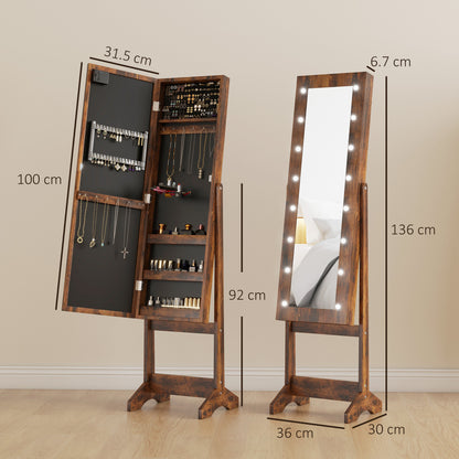 Freestanding Mirrored Jewellery Storage Cabinet - Wood-Effect