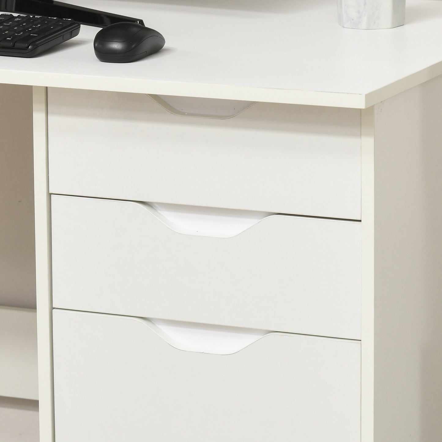 Computer Desk with Drawers, High Gloss Home Office Desk with Storage Cabinet, Study Workstation, 120 x 60cm, White