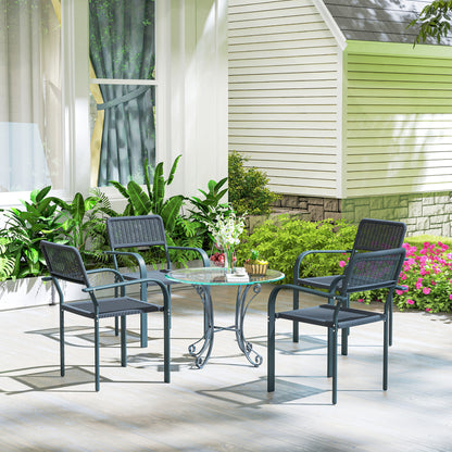 Garden Chairs Set of 4, Stackable Rattan Effect Dining Chairs with Armrest