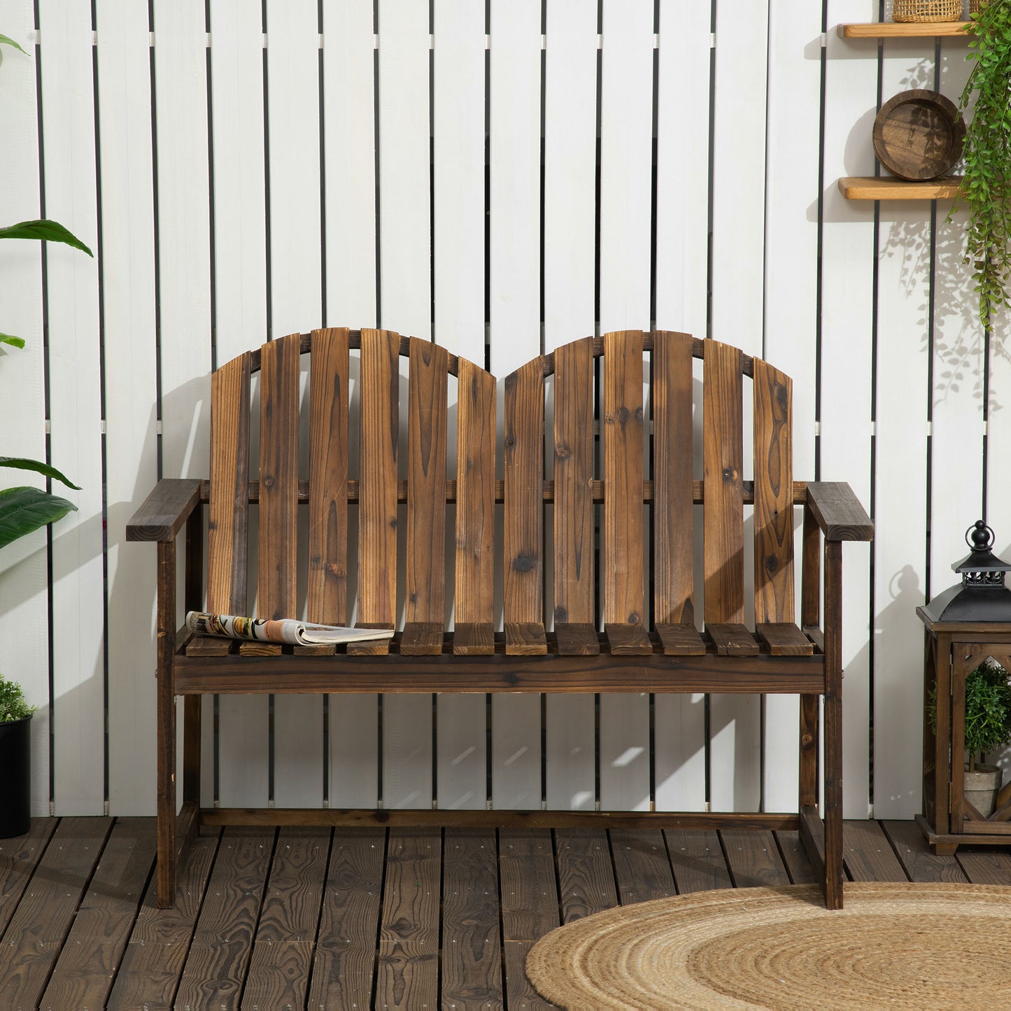 Outdoor Wooden Garden Bench, Patio Loveseat Chair with Slatted Backrest and Smooth Armrests for Two People, for Yard, Lawn