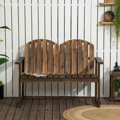 Outdoor Wooden Garden Bench, Patio Loveseat Chair with Slatted Backrest and Smooth Armrests for Two People, for Yard, Lawn