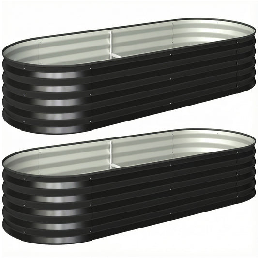 Set of Two 150 x 60cm Steel Planters - Dark Grey