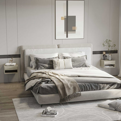 Floating Bedside Tables Set of 2, Wall Mounted Nightstand, Grey Wood Effect