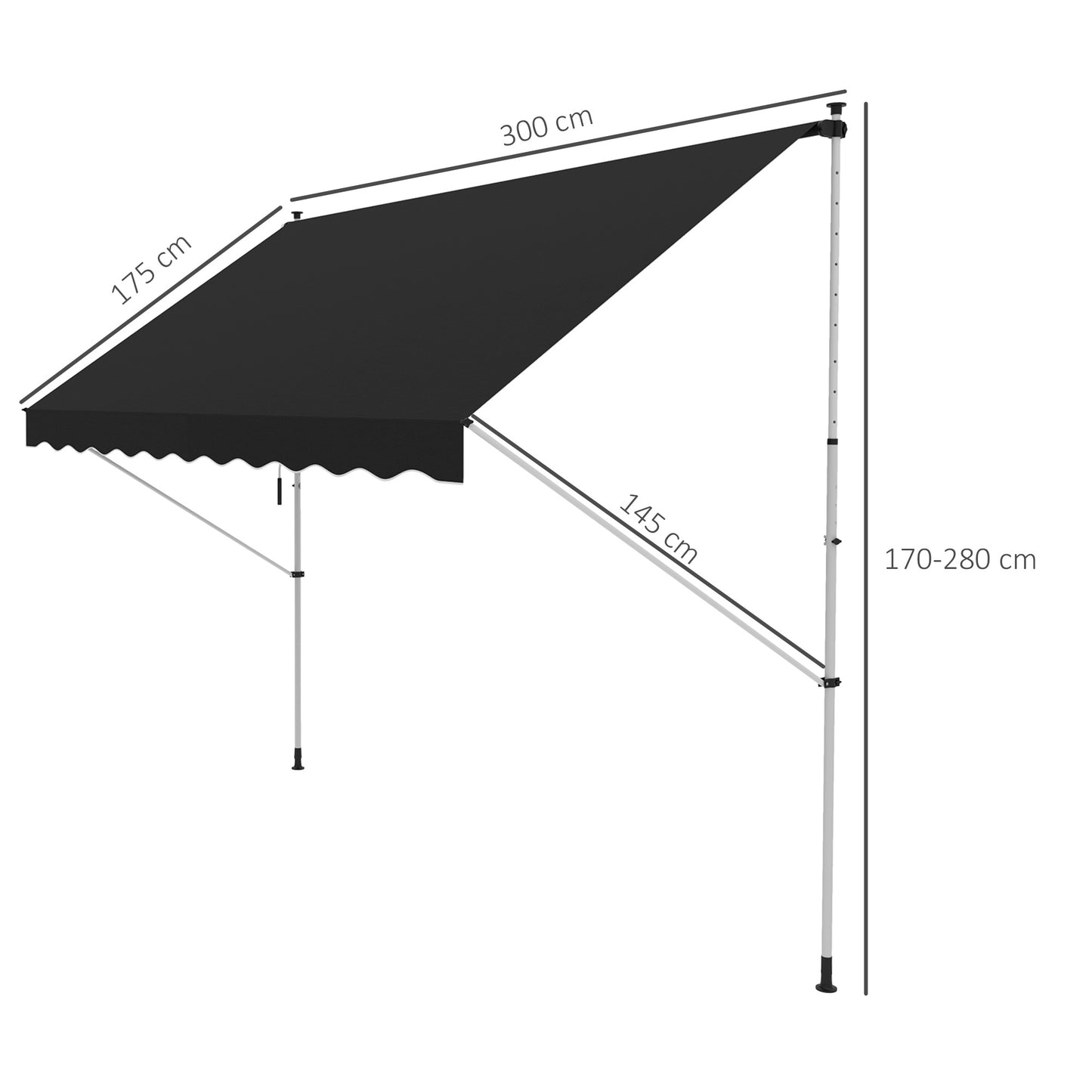 3x1.5m Adjustable Outdoor Aluminium Frame Awning Black