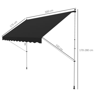 3x1.5m Adjustable Outdoor Aluminium Frame Awning Black