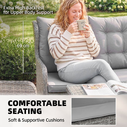 5 Seater Rattan Garden Furniture Set with Sofa, Reclining Chairs, Table, Patio Rattan Furniture Sofa Sets, Grey