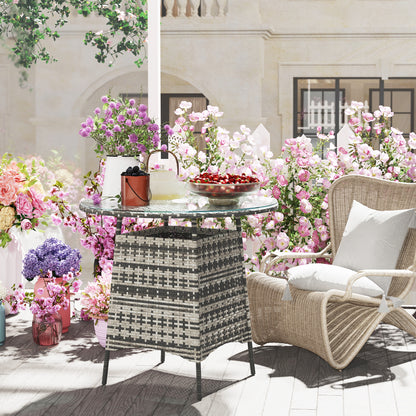 Wicker Garden Rattan Table, Patio Furniture Outdoor Coffee Table with Umbrella Hole and Tempered Glass Top, Grey