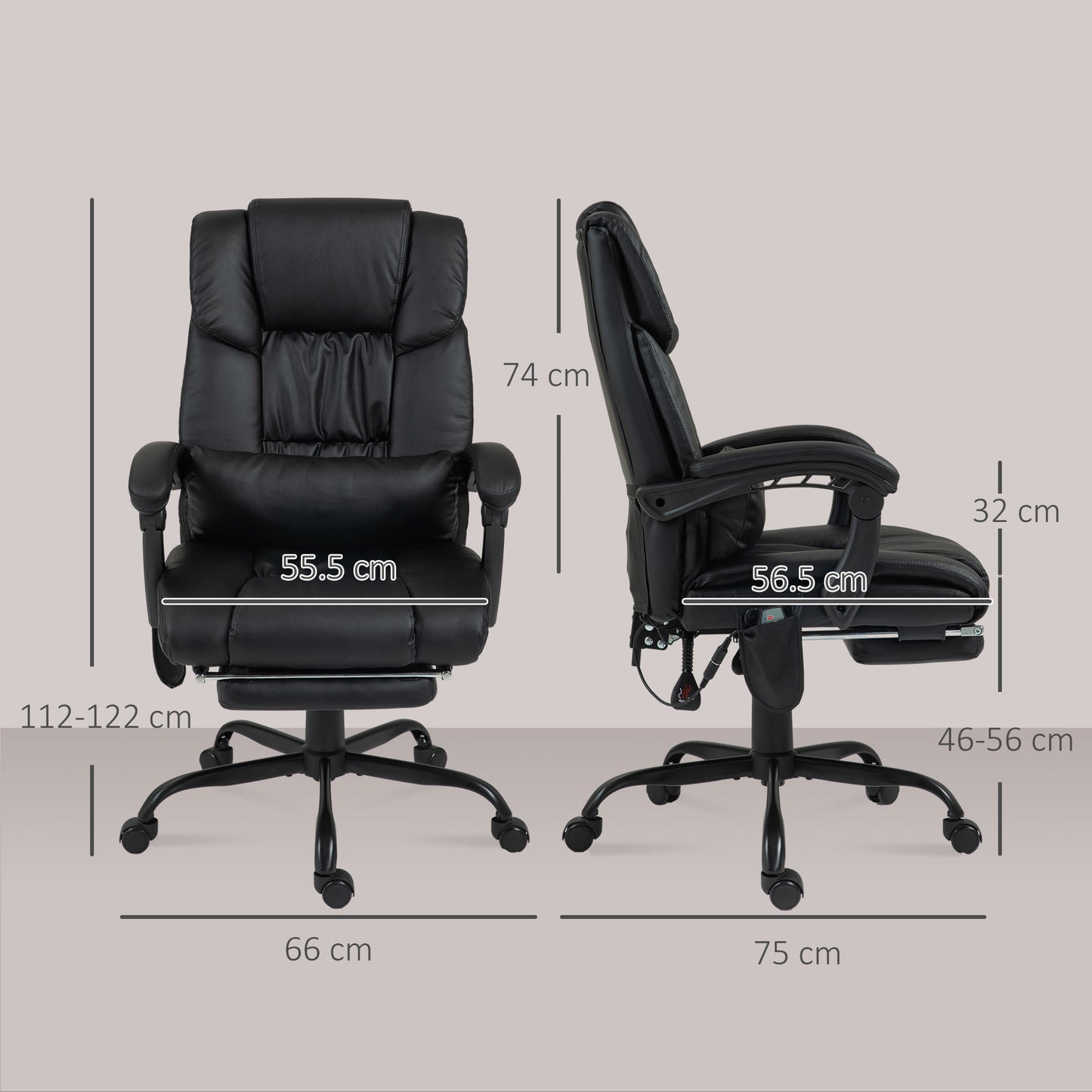 6-Point Massage Office Chair, PU Leather Desk Chair with Adjustable Height and Footrest for Home Office, Black