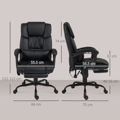 6-Point Massage Office Chair, PU Leather Desk Chair with Adjustable Height and Footrest for Home Office, Black