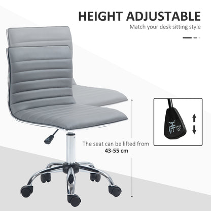 Armless Task Desk Chair, Swivel Office Chair with Faux Leather, Adjustable Seat Height, Chrome Base, Wheels for Home