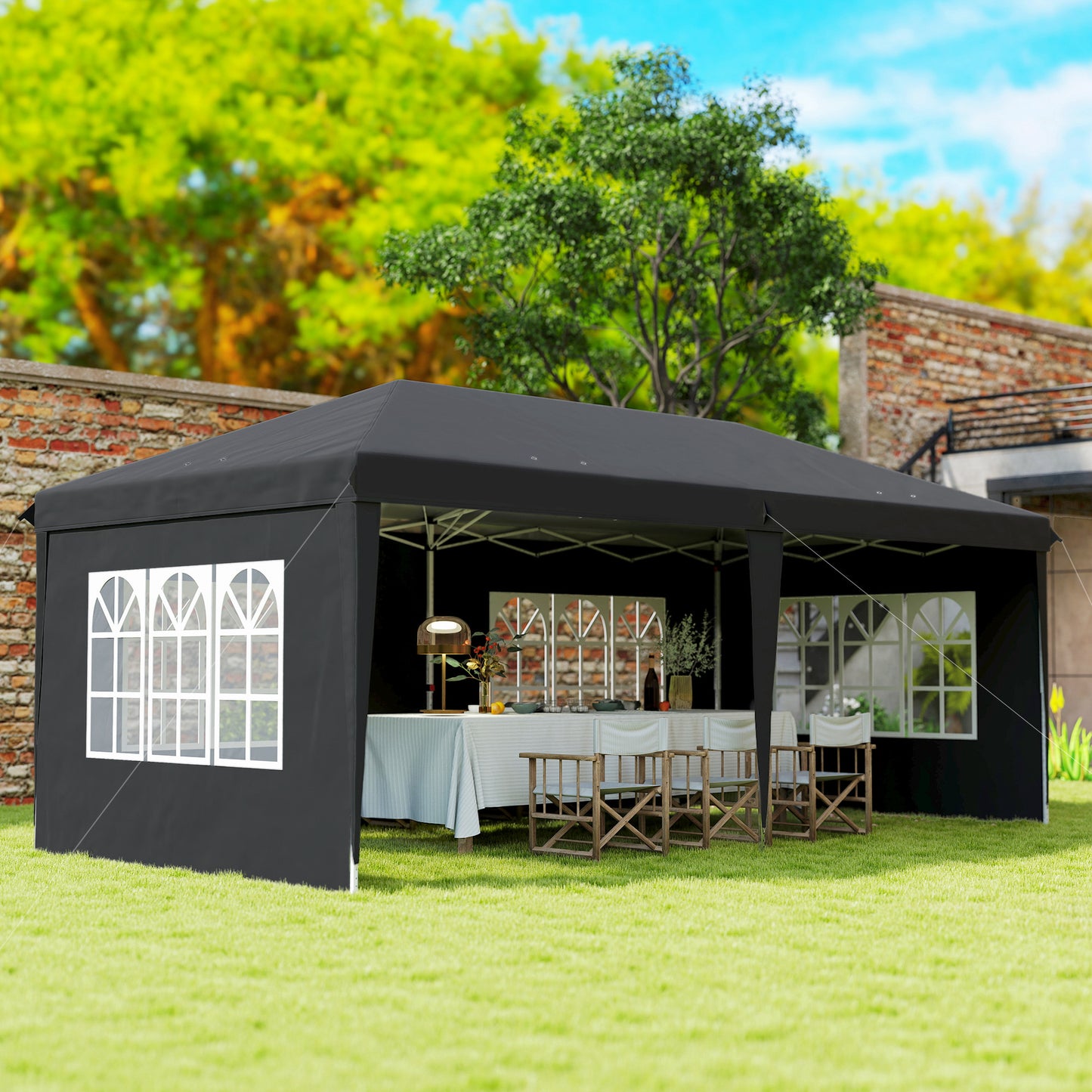 3 x 6m Pop-Up Gazebo, with Removable Walls - Black