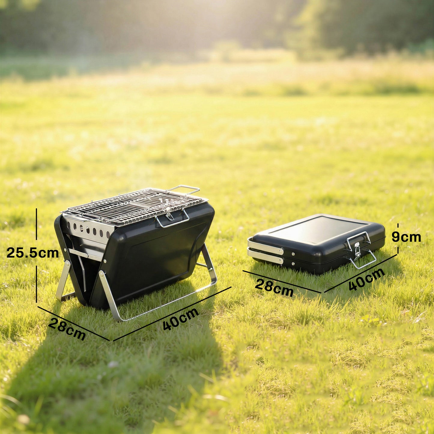 Charcoal BBQ Grill Portable Stainless Steel Barbecue with Tilting Grate for Camping Picnic Garden Black
