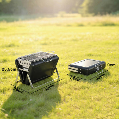 Charcoal BBQ Grill Portable Stainless Steel Barbecue with Tilting Grate for Camping Picnic Garden Black