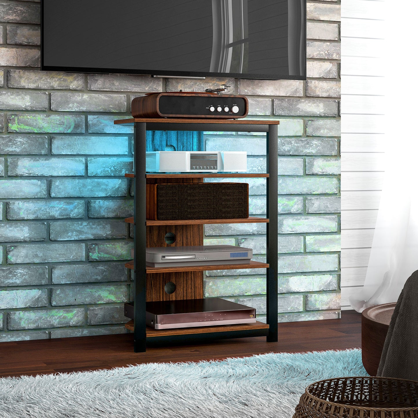 4-Tier Corner TV Stand with Storage, LED Lights, Cable Management, Small Entertainment Centre for TVs up to 29"