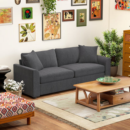 3 Seater Sofa, 212cm Corduroy Couch with Spring Cushion, Wide and Deep Seat, Plush Backrest, 2 Pillows