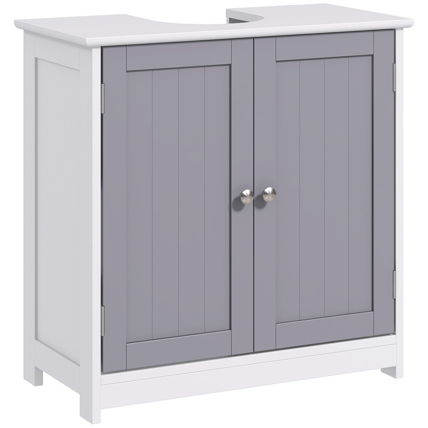 60x60cm Under-Sink Storage Cabinet w/ Adjustable Shelf Handles Drain Hole Bathroom Cabinet Space Saver Organizer White and Gr
