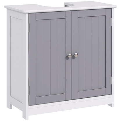 60x60cm Under-Sink Storage Cabinet w/ Adjustable Shelf Handles Drain Hole Bathroom Cabinet Space Saver Organizer White and Gr