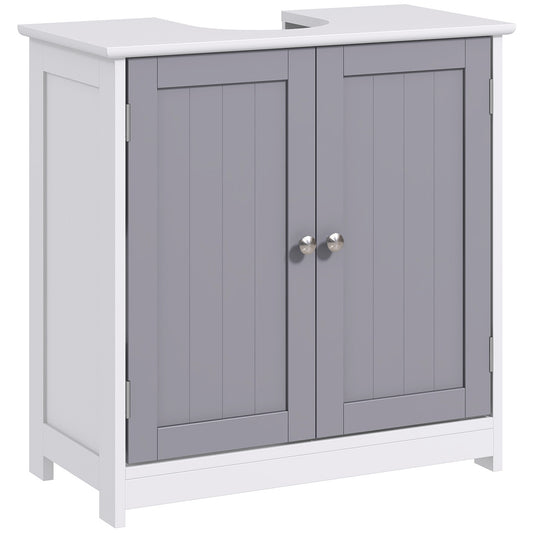 60x60cm Under-Sink Storage Cabinet w/ Adjustable Shelf Handles Drain Hole Bathroom Cabinet Space Saver Organizer White and Gr