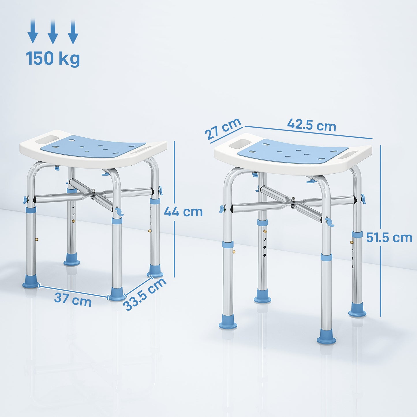 44-51.5cm Aluminium Frame Shower/Bath Stool - Light Blue