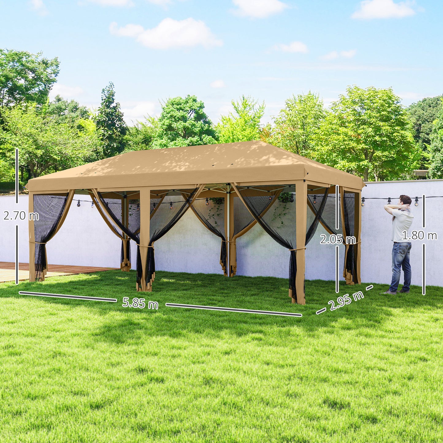 3 x 6m Pop Up Gazebo, Outdoor Canopy Shelter, Marquee Party Wedding Tent with 6 Mesh Walls and Carry Bag, Beige
