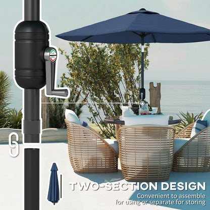 2.6 m Garden Parasol Umbrella with Aluminium Pole, Outdoor Patio Umbrella with Tilt and Crank, Vent, Navy Blue