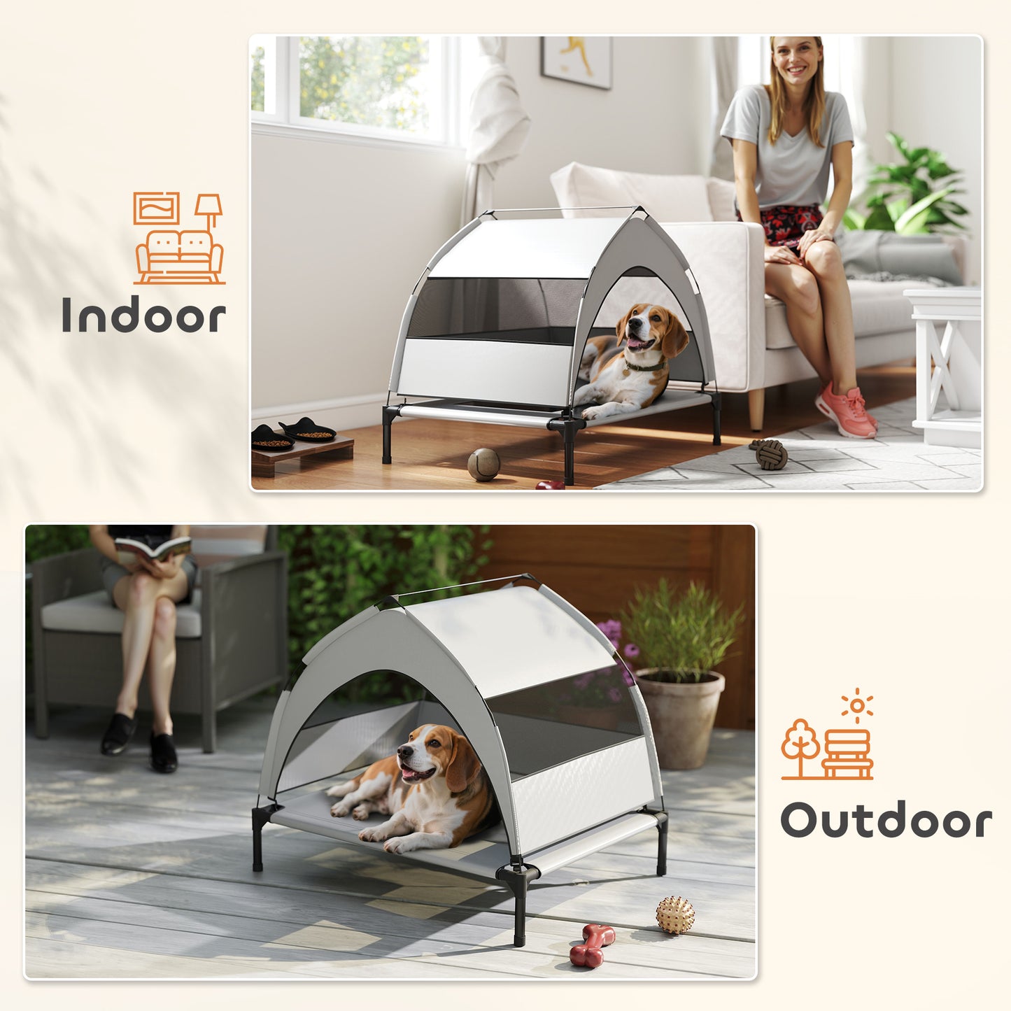 Portable Elevated Dog Bed with Removable Canopy, Cooling Raised Pet Cot for Small Medium Dogs, 76 x 61 x 70 cm