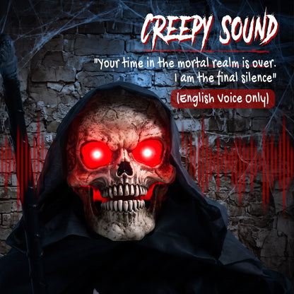 170cm Life Size Animated Grim Reaper Halloween Decoration, Scary Halloween Animatronics Decor with Sound Touch Activated