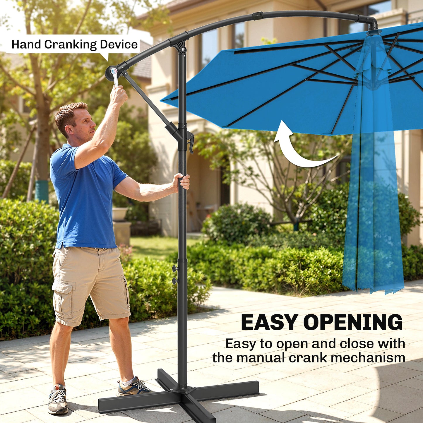 3m Overhanging Cantilever Parasol, with Cross Base - Blue