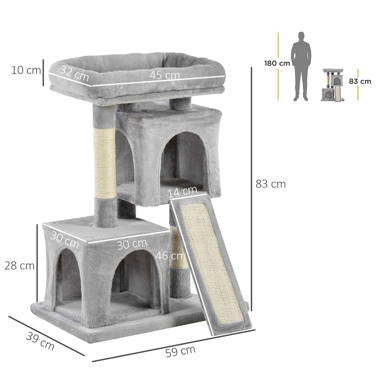 Cat Tree for Indoor Cats 81cm Cat Scratching Post Scratch Board Kitten Tower Climbing Frame Grey