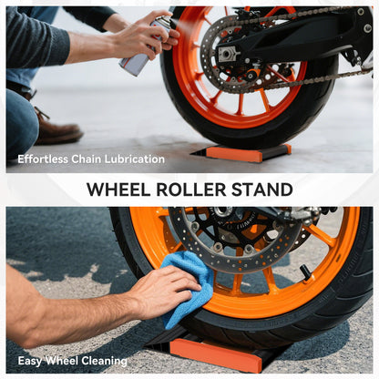Motorcycle Wheel Cleaning Roller Stand with Aluminium Alloy Frame and Rollers