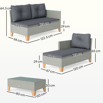 3 Pieces Rattan Garden Furniture Set, L Shaped Garden Conversation Chaise Lounge Furniture