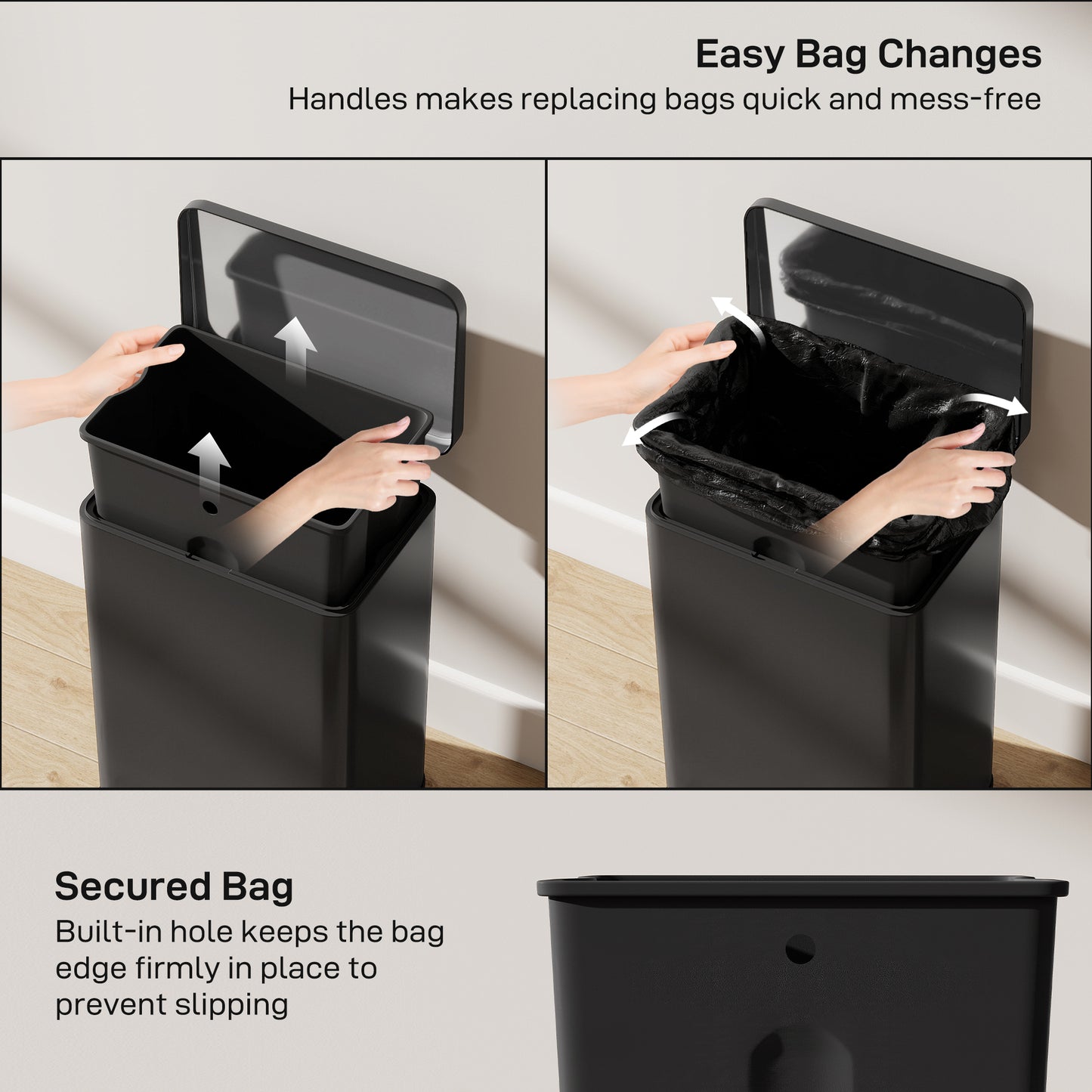 20L Kitchen Bin with Soft-Close Lid and Stay-Open Function