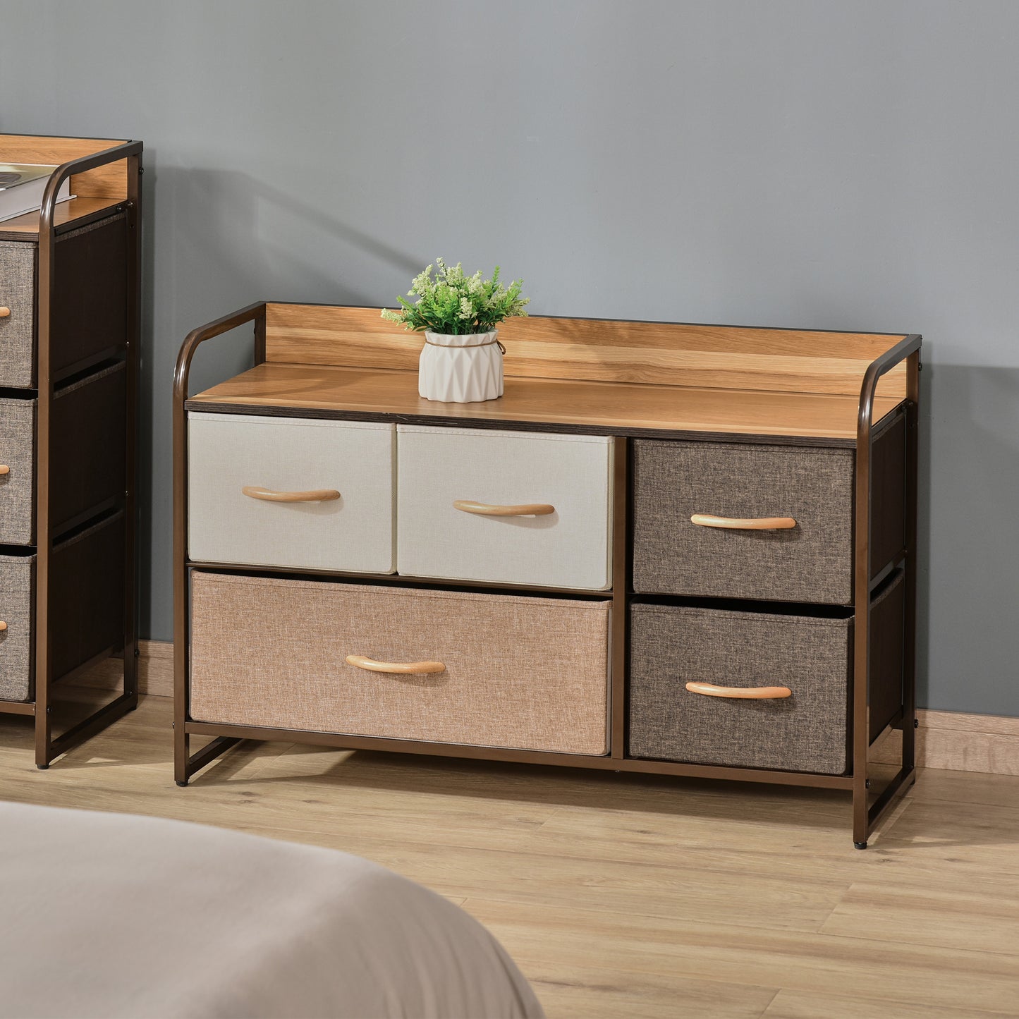 5-Drawer Dresser, Linen Fabric Chest of Drawers, Dresser Tower Unit for Bedroom Hallway Entryway