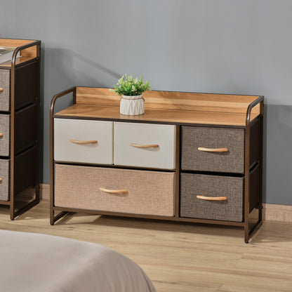 5-Drawer Dresser, Linen Fabric Chest of Drawers, Dresser Tower Unit for Bedroom Hallway Entryway