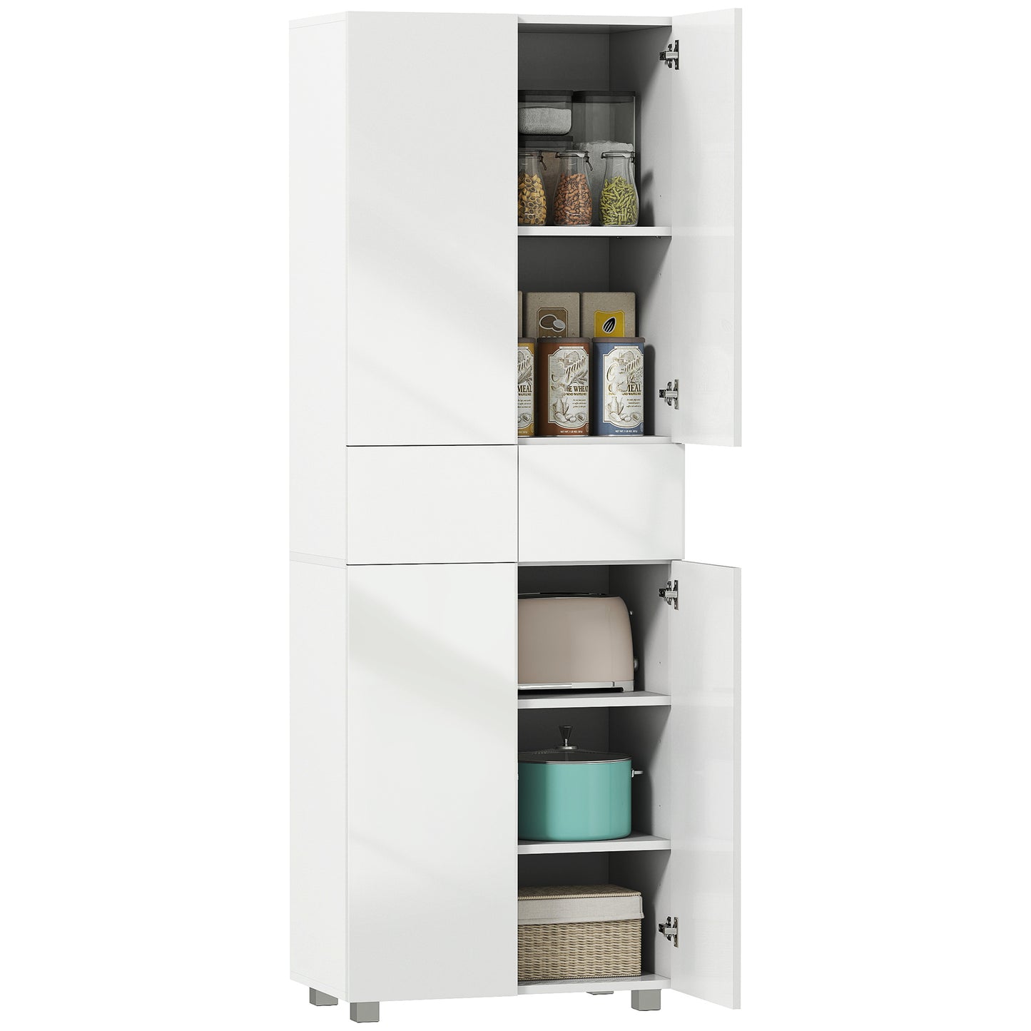 Storage Cabinet, Kitchen Cupboard with 3 Adjustable Shelves, 60L x 35W x 170H cm, White