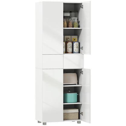 Storage Cabinet, Kitchen Cupboard with 3 Adjustable Shelves, 60L x 35W x 170H cm, White