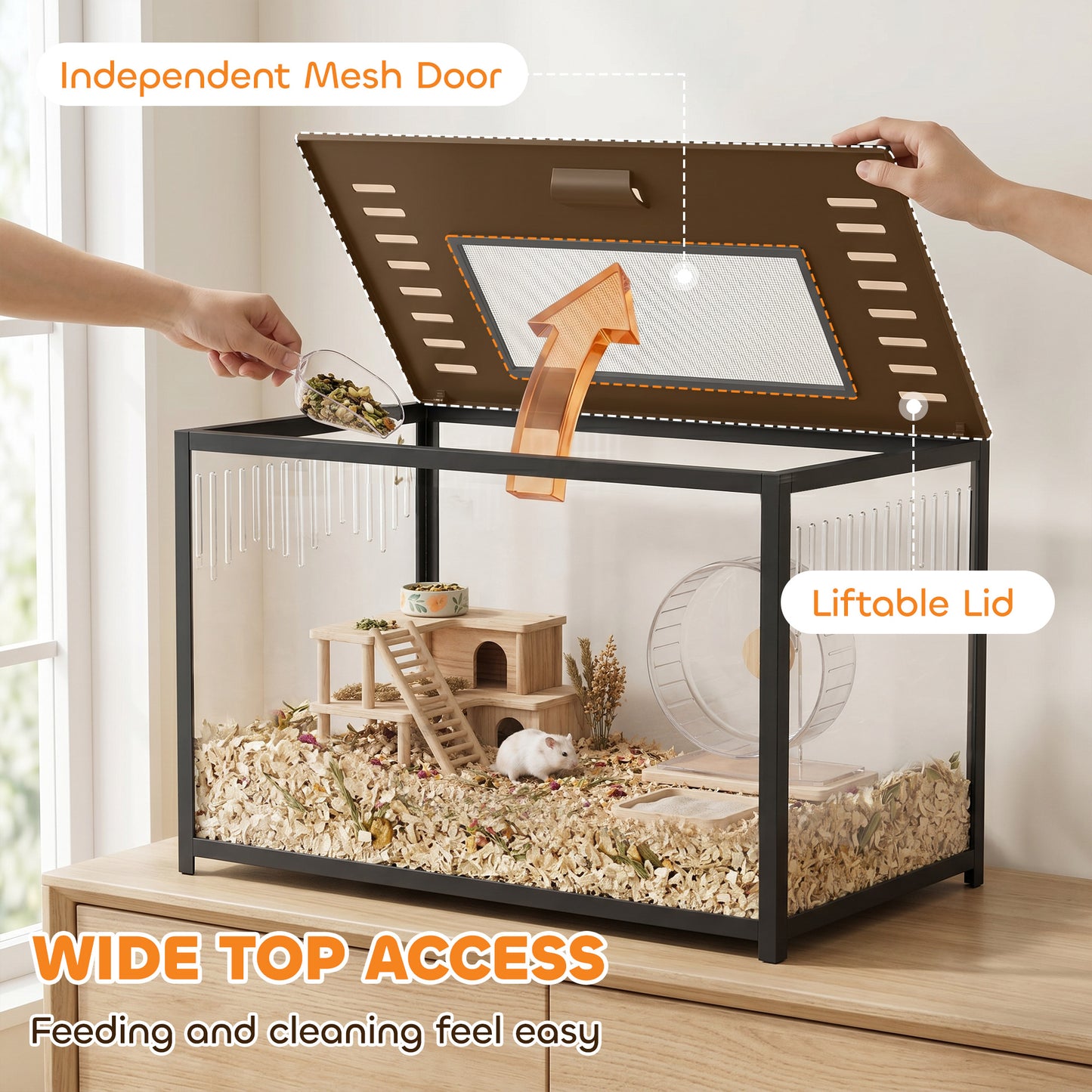 Hamster Cage, Chewproof Metal Rat Cage with Deep Base, Openable Top for Syrian Dwarf Hamster, Gerbil, 80 x 45 x 50.5 cm