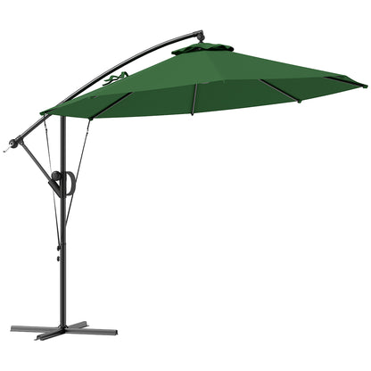 3(m) Garden Cantilever Parasol with Cover and Wind Protection Strap, Round Overhanging Umbrella with Crank Handle and Tilt