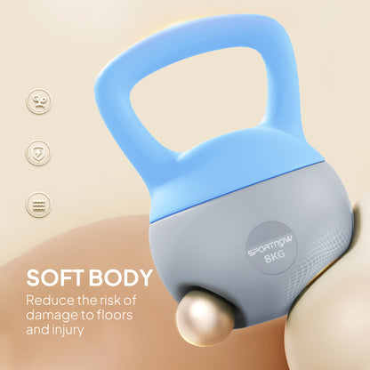8KG Soft Kettlebell, Kettlebell with Non-Slip Handle for Home Gym, Weight Lifting, Strength Training, Light Blue/Grey