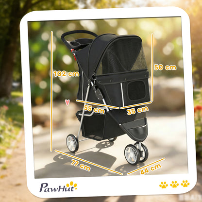 3 Wheel Pet Stroller for Small and Miniature Dogs, Black