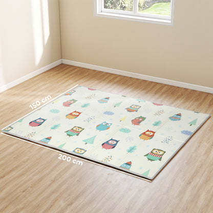 Foldable Baby Plat Mat Double Sided, Kids Floor Mat for Crawling, 200L x 150W cm, Car track and Owl Theme