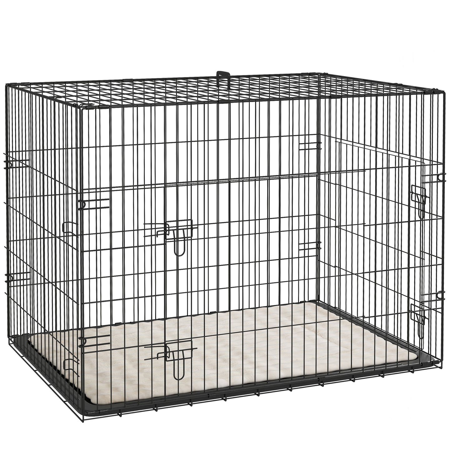 Foldable Dog Crate with 2 Doors with Tray, Soft Cushion, for Large Medium Dogs, 90 x 58 x 62, Black