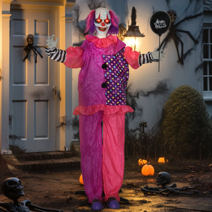 5′7″ Scary Animated Clown Decoration - Pink/Purple